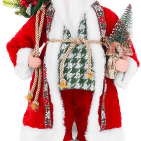 Dekorácia MagicHome Vianoce, Santa s taškou s darčekmi a stromčekom, keramika, 46 cm