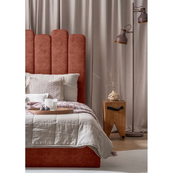 Čalúnená dvojlôžková posteľ s úložným priestorom s roštom 140x200 cm v tehlovej farbe Dreamy Aurora – Miuform