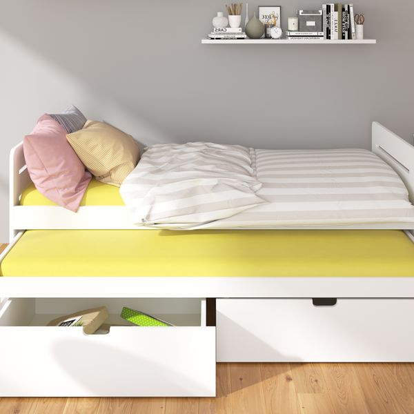 Drevená detská posteľ s prístelkou Tigris 90x200 cm - biela