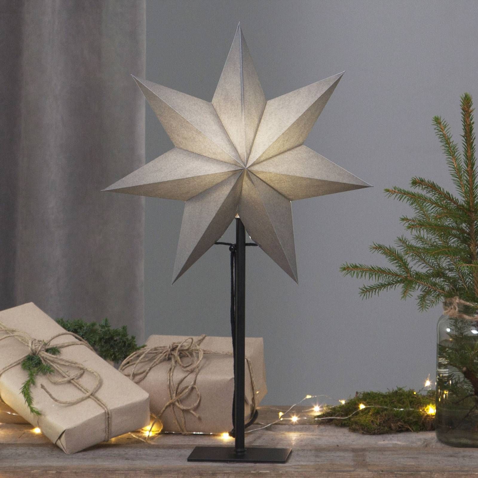 STAR TRADING Stojaca hviezda Ozen výška 55 cm, papier, kov, E14, 25W, P: 34 cm, L: 15 cm, K: 55cm