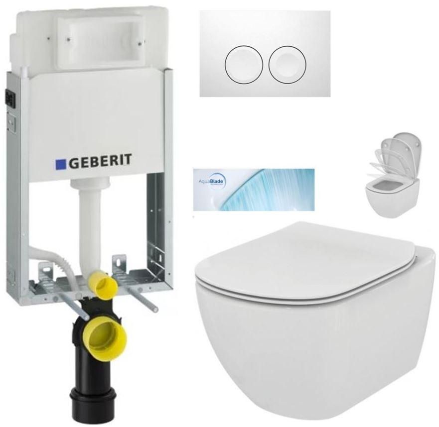 GEBERIT KOMBIFIXBasic vr. bieleho tlačidla DELTA 21 + WC Ideal Standard Tesi so sedadlom SoftClose, AquaBlade 110.100.00.1 21BI TE1