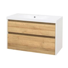 MEREO - Opto, kúpeľňová skrinka s umývadlom z liateho mramoru 101 cm, biela lesk/dub Riviera CN932M