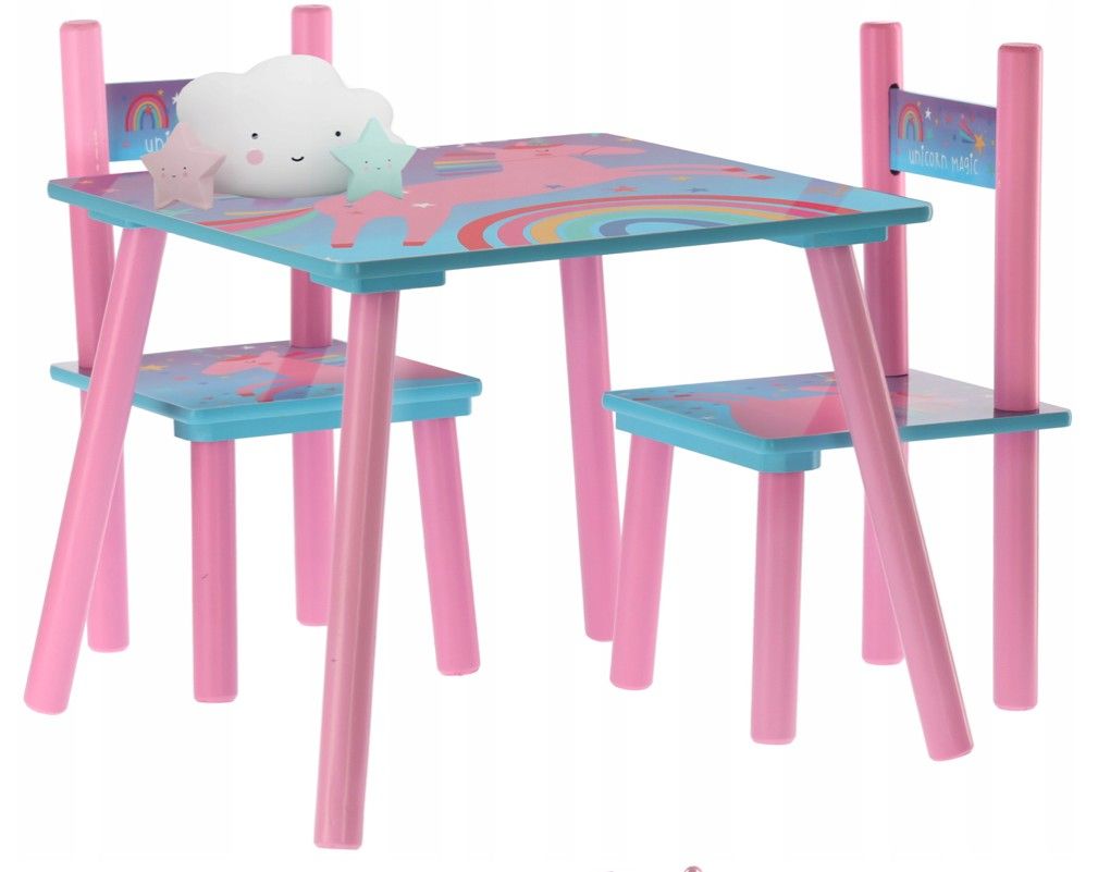 Dúhový set detského stolíka a stoličiek s jednorožcom
