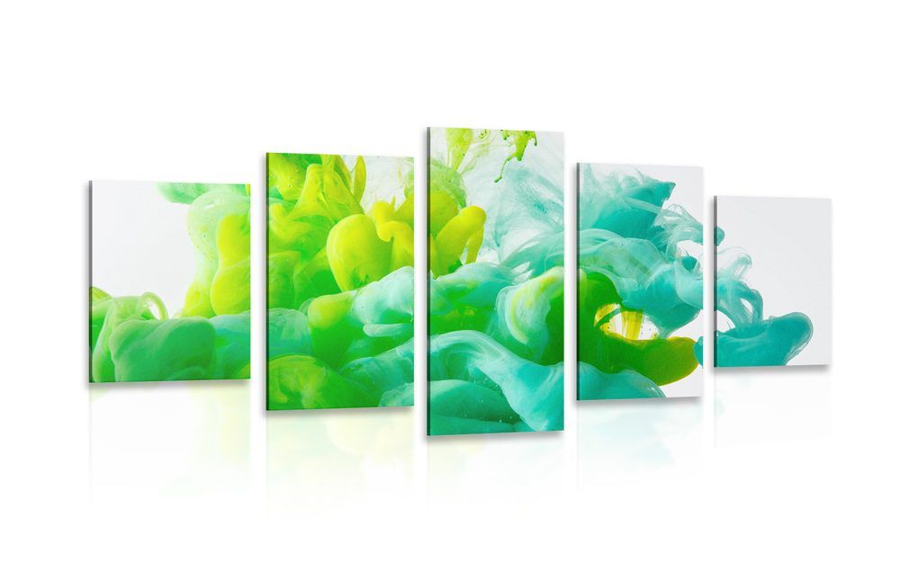 5-dielny obraz atrament v zelenom odtieni