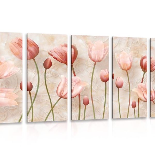 5-dielny obraz staroružové tulipány - 100x50