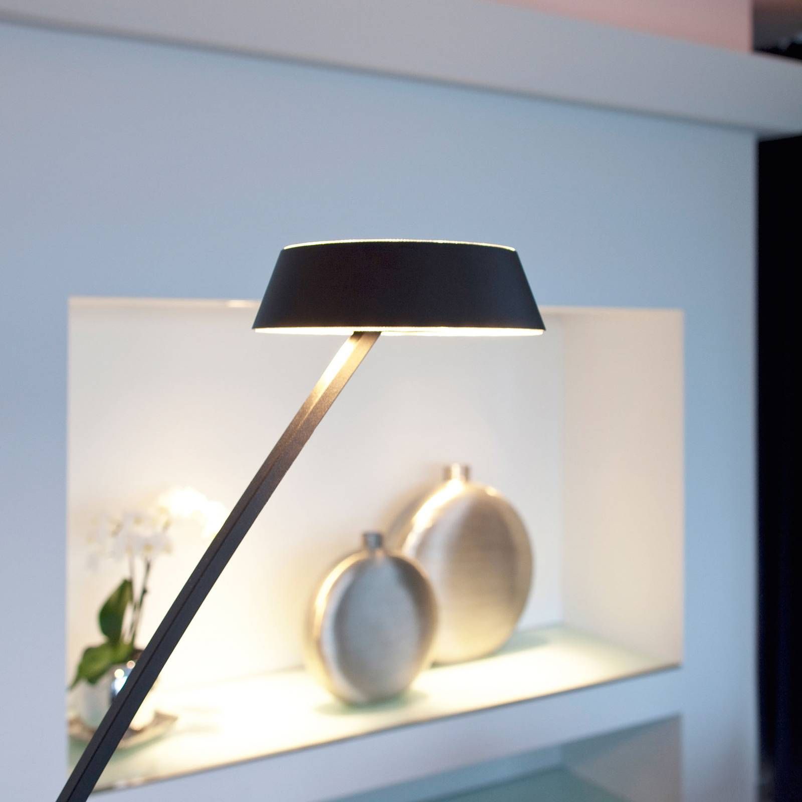 Oligo OLIGO Glance stojaca LED zakrivená, čierna matná, Obývacia izba / jedáleň, kov, akryl, 24.5W, K: 172.5cm