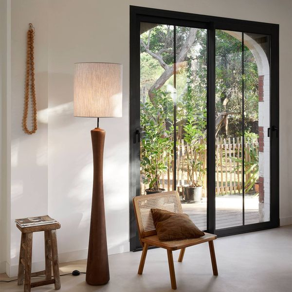 MARKET SET Mokuzaï stojacia lampa 184 cm biela, Obývacia izba / jedáleň, drevo, textil, E27, 60W, K: 184cm