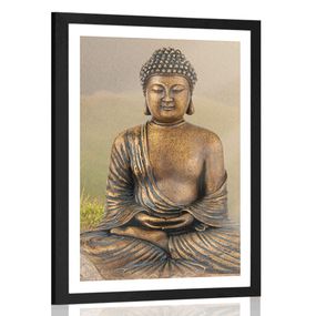 Plagát s paspartou socha Budhu v meditujúcej polohe - 60x90 black