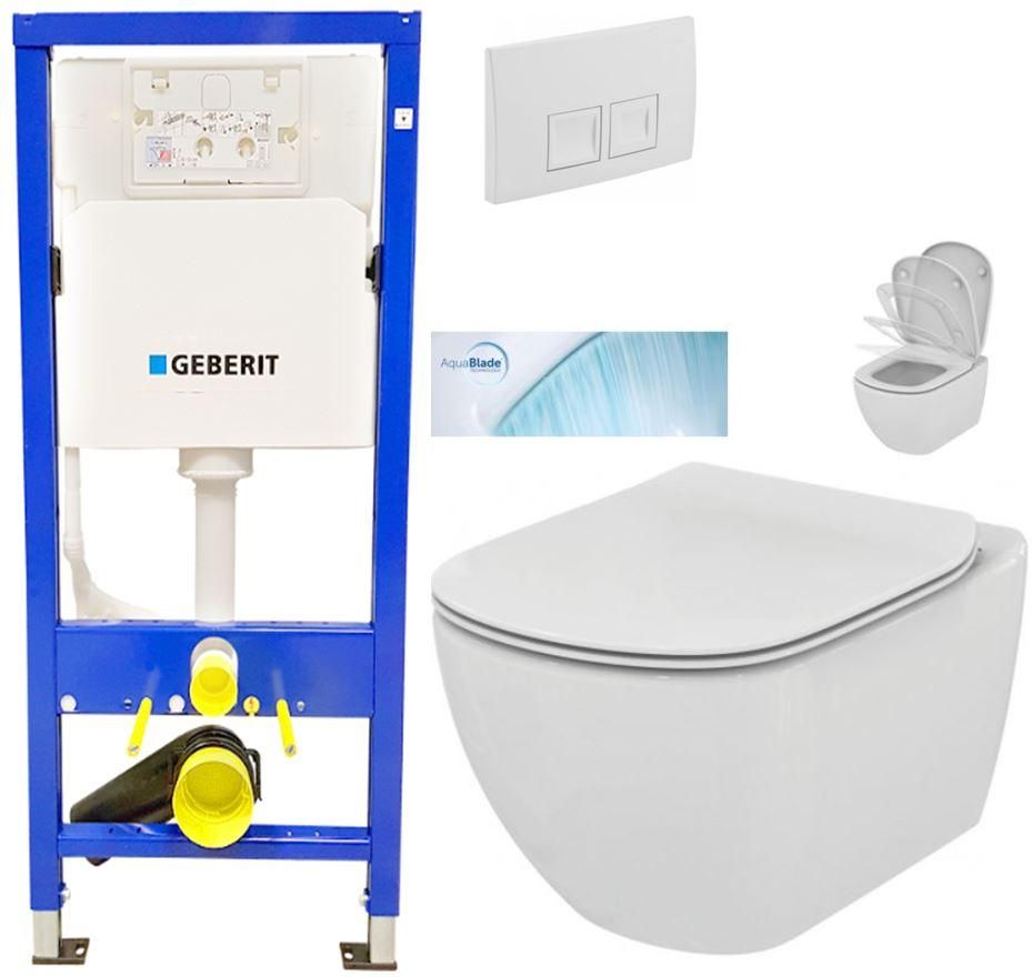 GEBERIT DuofixBasic s bielym tlačidlom DELTA50 + WC Ideal Standard Tesi so sedadlom SoftClose, AquaBlade 458.103.00.1 50BI TE1