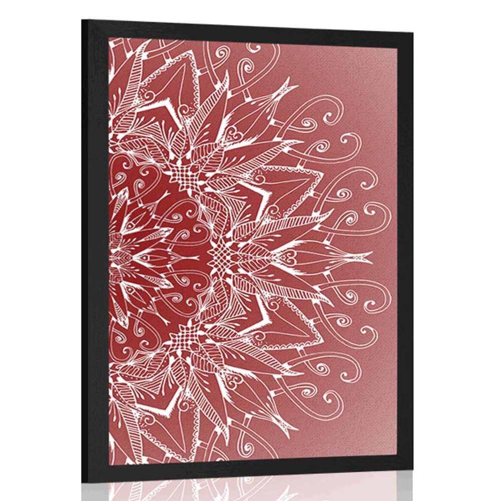 Plagát biela Mandala na červenom pozadí - 30x45 black