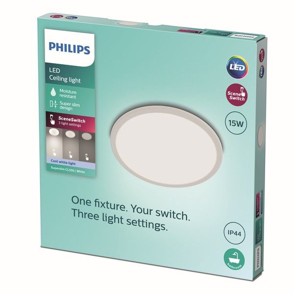 Philips 8719514327221 Super Slim CL550 stropné svietidlo LED D250mm 15W/1500lm 4000K IP44 biela SceneSwitch