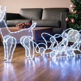 Dekorácia MagicHome Vianoce, Sob so saňami, 312x LED studená biela, 230V, 50 Hz, exteriér, 59x132x30 cm
