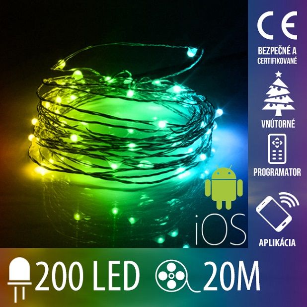 Vianočná SMART Led svetelná mikro reťaz vnútorná - 200led - 20m Multicolour