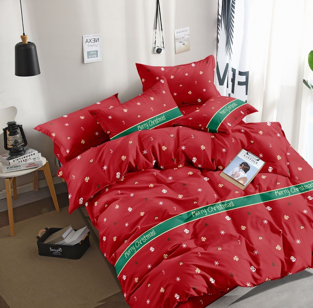 DomTextilu Kvalitné červené vianočné posteľné obliečky s vločkami a nápisom Merry Christmas 2 časti: 1ks 140 cmx200 + 1ks 70 cmx80 Červená 180x220 cm 47812-220132