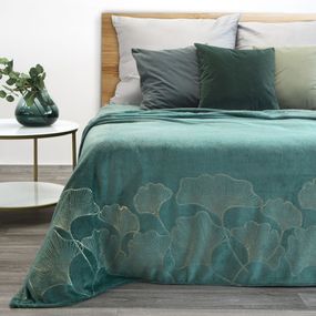 DomTextilu Luxusná zeleno tyrkysová deka na posteľ so zlatou aplikáciou  
