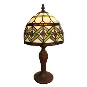Clayre&Eef Stolná lampa 6027 sklenené tienidlo dizajn Tiffany, Obývacia izba / jedáleň, polyrezín, sklo, E14, 25W, K: 33cm