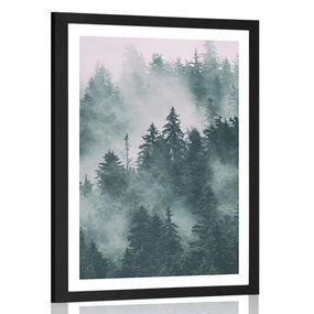 Plagát s paspartou hory v hmle