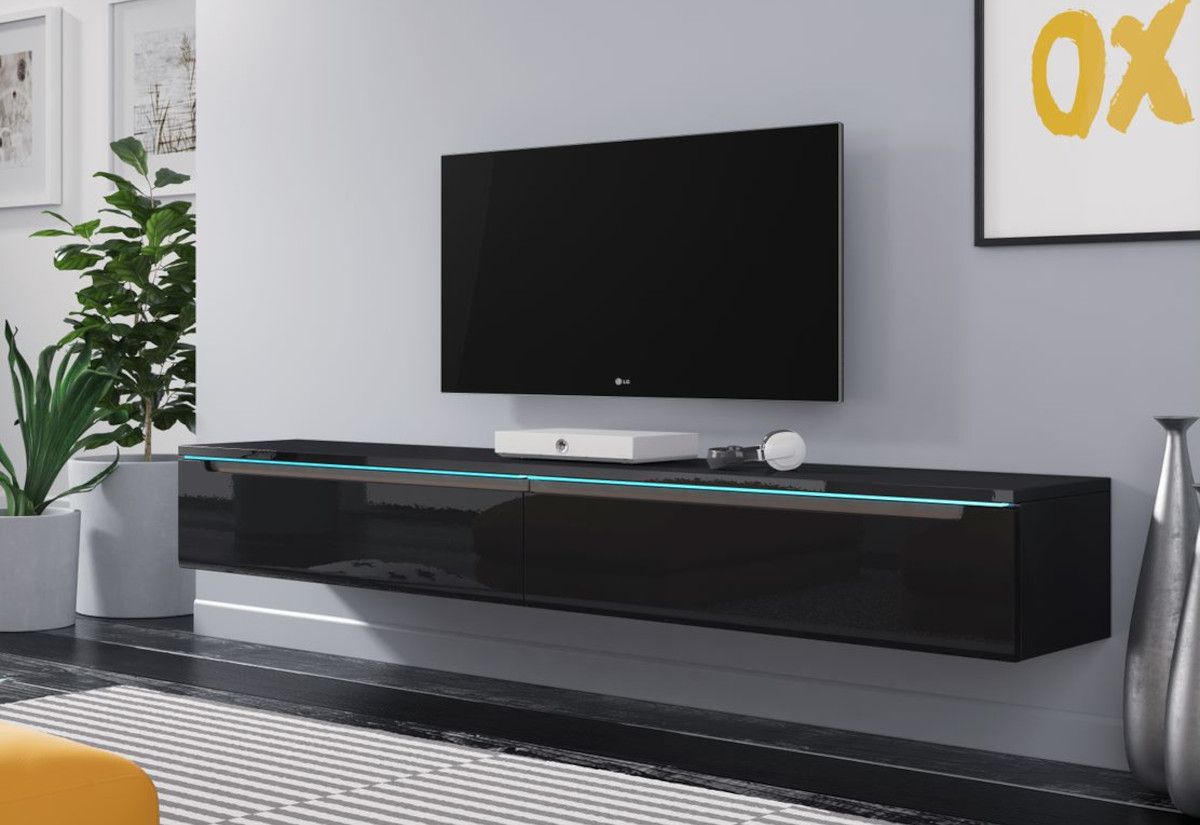 Expedo TV stolík MENDES DES I 180, 180x24x33, čierna lesk, s LED osvetlením