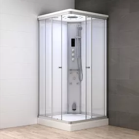 M-SPA - Biely hydromasážny sprchovací box a parná sauna 100 x 100 x 217 cm