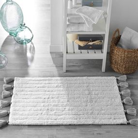 DomTextilu Elegantný jemný koberec v bielej farbe so šedými strapcami 50x80cm 65634