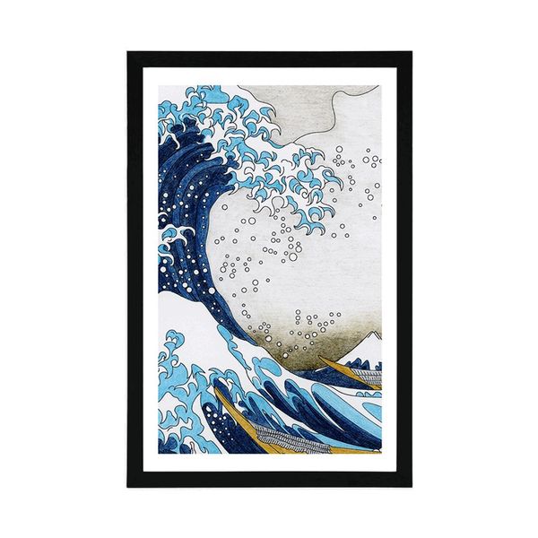 Plagát s paspartou reprodukcia Veľká vlna z Kanagawa - Kacušika Hokusai - 20x30 silver