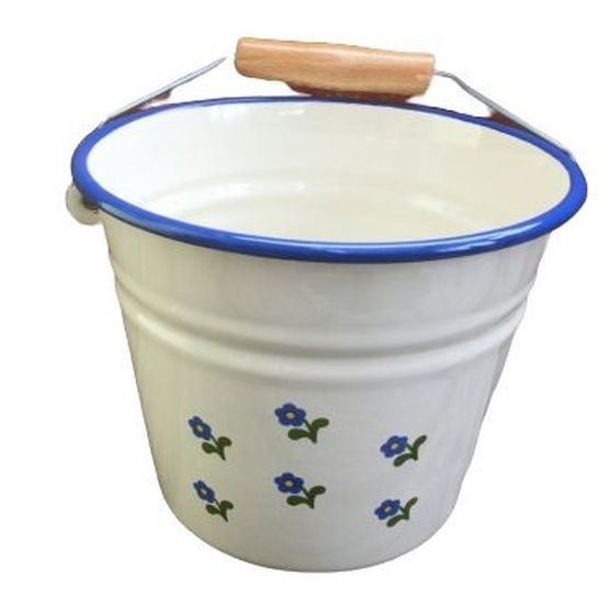 Krémový smaltovaný kýblik s kvetmi Flowers - Ø16 * 14cm - 1.5L