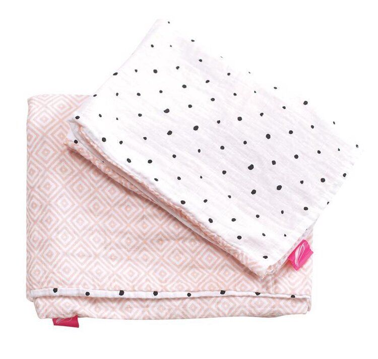 MOTHERHOOD Obliečky bavlnené mušelínové do postieľky Pre-Washed Pink Squares 2-dielne