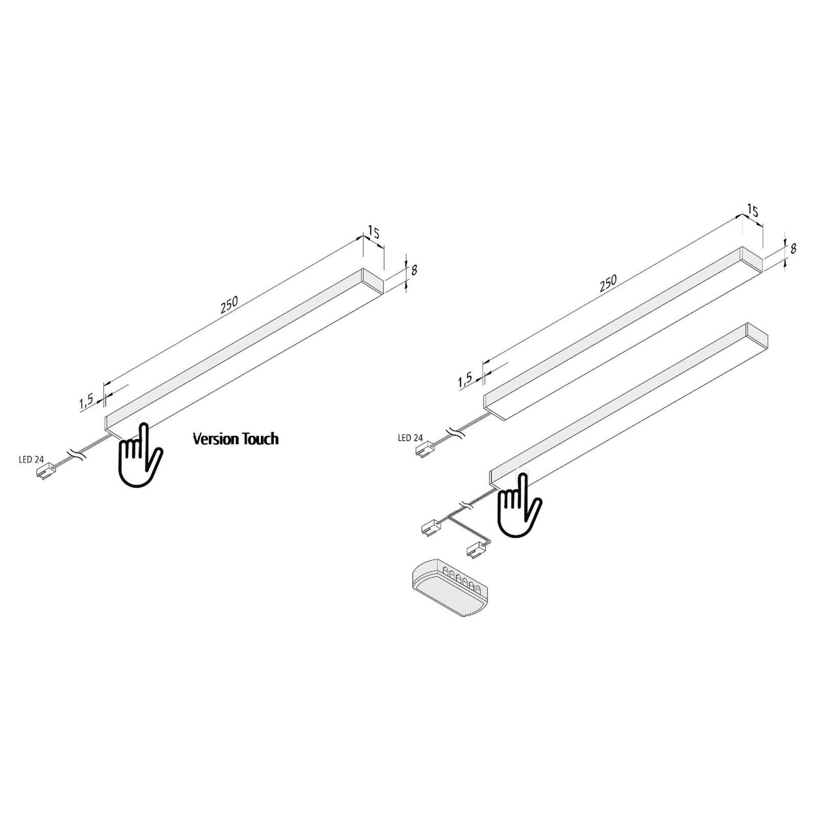 Hera Podhľadové LED Add-On Mini Touchdim 3 ks 4 000 K, Kuchyňa, hliník, plast, 4.3W, Energialuokka: G, P: 25 cm, L: 1.5 cm, K: 0.8cm