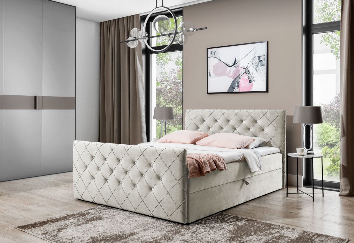 Expedo Čalúnená posteľ boxspring MATRAGI + topper, 140x200, béžová