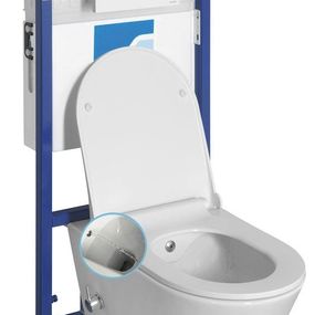 Závesné WC AVVA Rimless, integr. batéria a bidet. sprška s podomietkovou nádržkou a tlačidlom Schwab, biela 100315-SET5