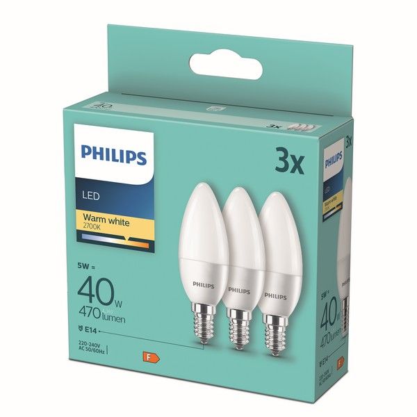 Philips 8719514313385 LED žiarovka E14 5W/40W 470lm B35 2700K 3-set