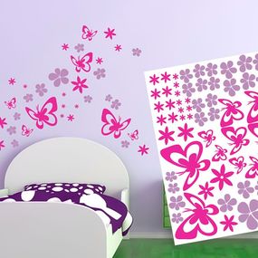 Dekoračné nálepky na stenu motýle a kvety - 50x70