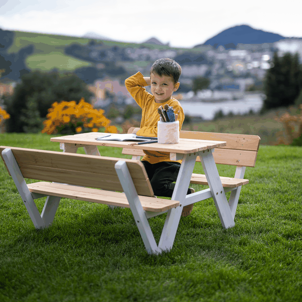 Detské záhradné sedenie, drevo, prírodná/biela , ABALO
