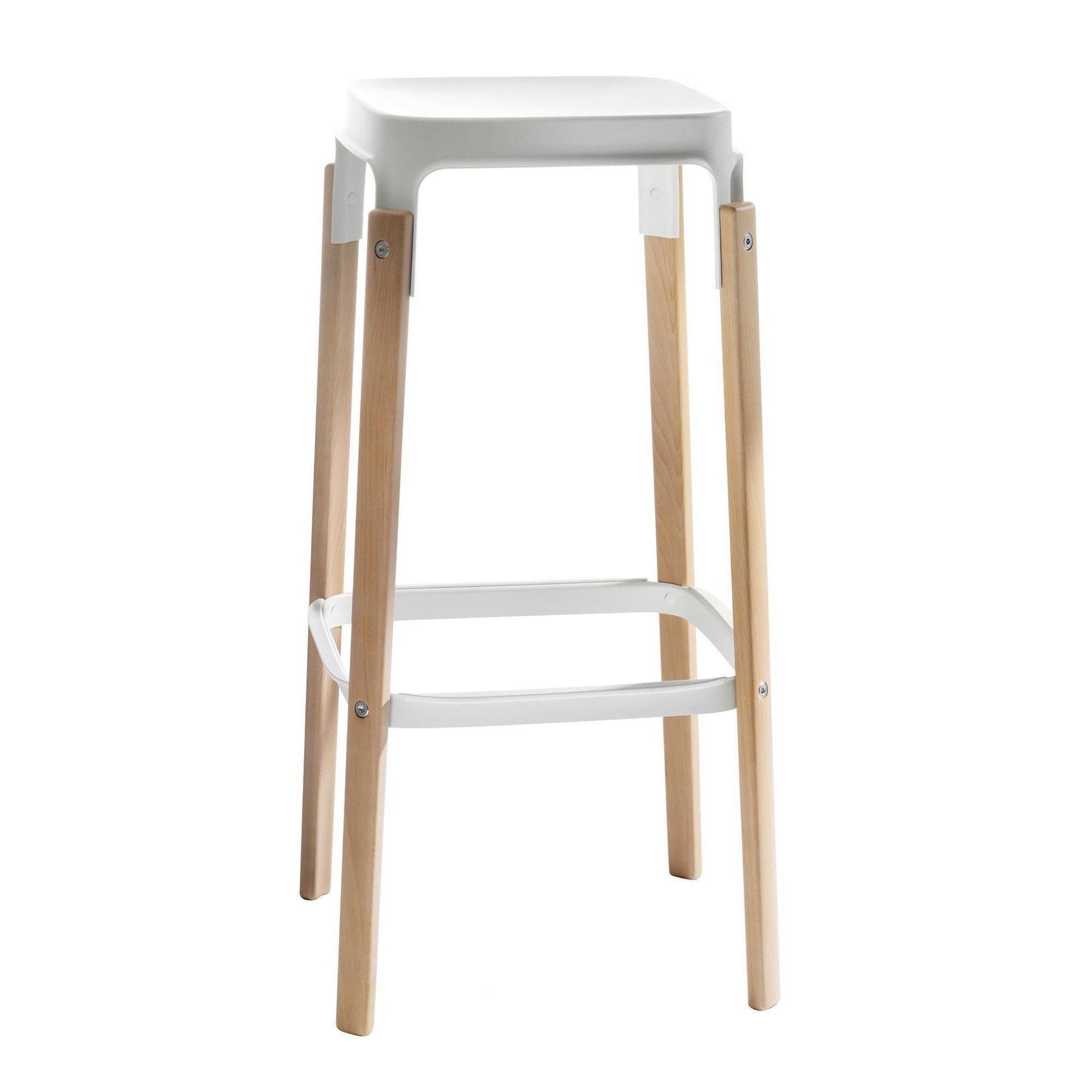 MAGIS - Vysoká barová stolička STEELWOOD STOOL - biela s bukovými nohami