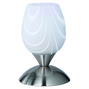 TRIO Reality R59441001 CUP II dotyková stolná lampička 1xE14 matný nikel, vzorovaná biela ON/OFF