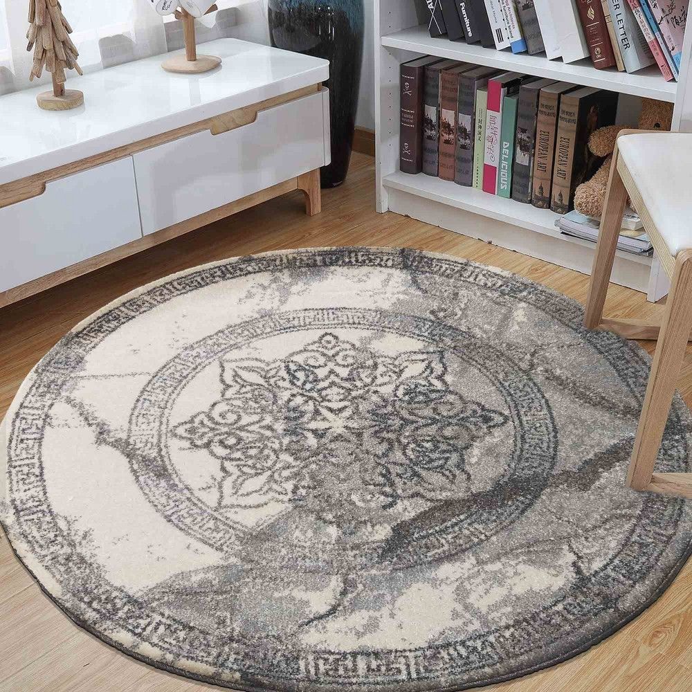 DomTextilu Štýlový sivý okrúhly koberec so vzorom mandaly 38629-181345