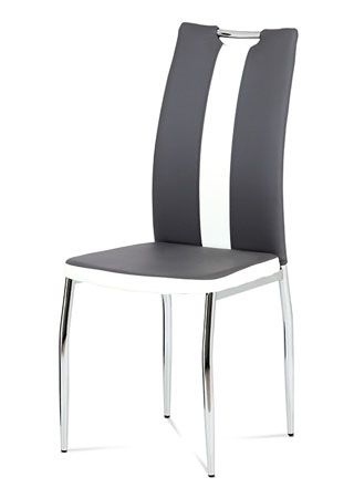 Autronic Jedálenská stolička koženka šedá+biela/chróm AC-2202 GREY