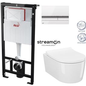 ALCADRAIN Sádromodul - predstenový inštalačný systém s bielym / chróm tlačidlom M1720-1 + WC CERSANIT INVERTO + SEDADLO duraplastu SOFT-CLOSE AM101/1120 M1720-1 IN1