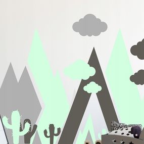 DomTextilu Krásna mentolovo sivá nálepka na stenu abstraktné hory 100 x 200 cm
