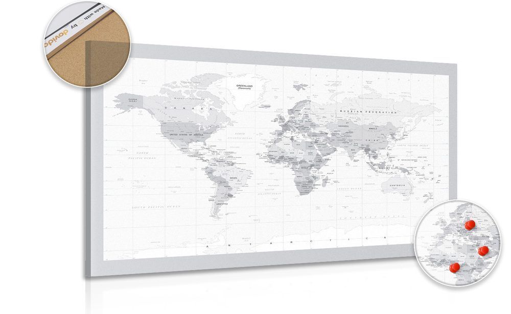 Obraz na korku klasická čiernobiela mapa so šedým okrajom - 120x80  arrow