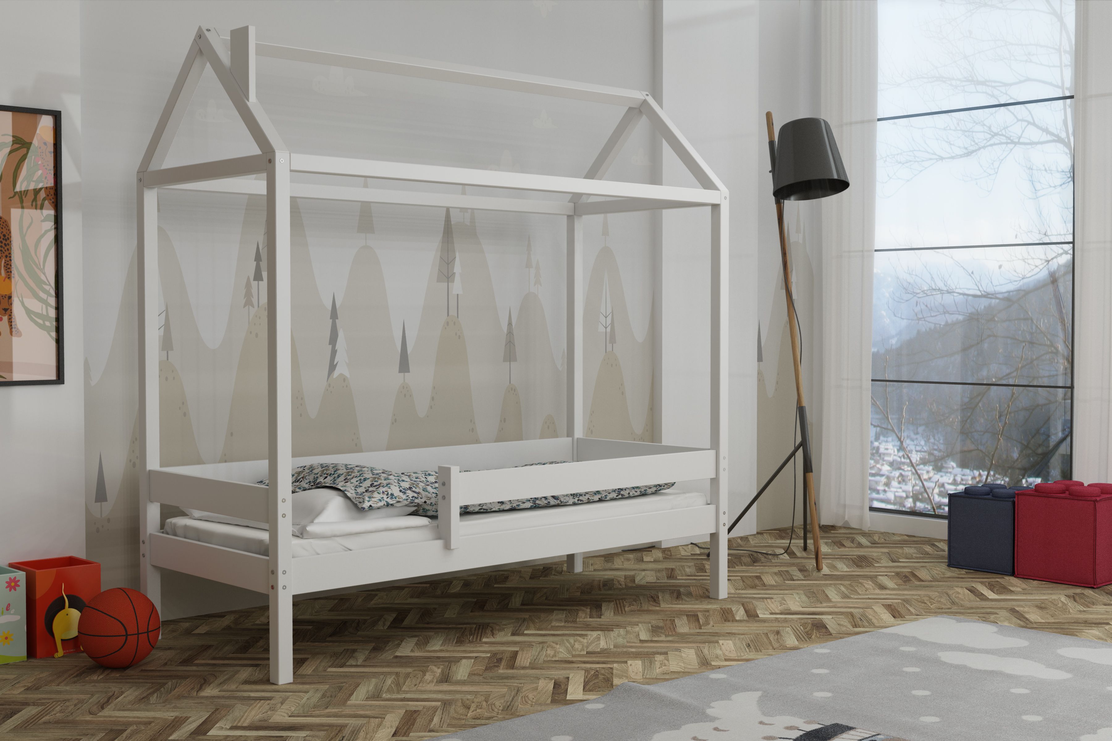 Detská domčeková posteľ z masívu borovice FUNNY HOUSE - 200x90 cm - biela