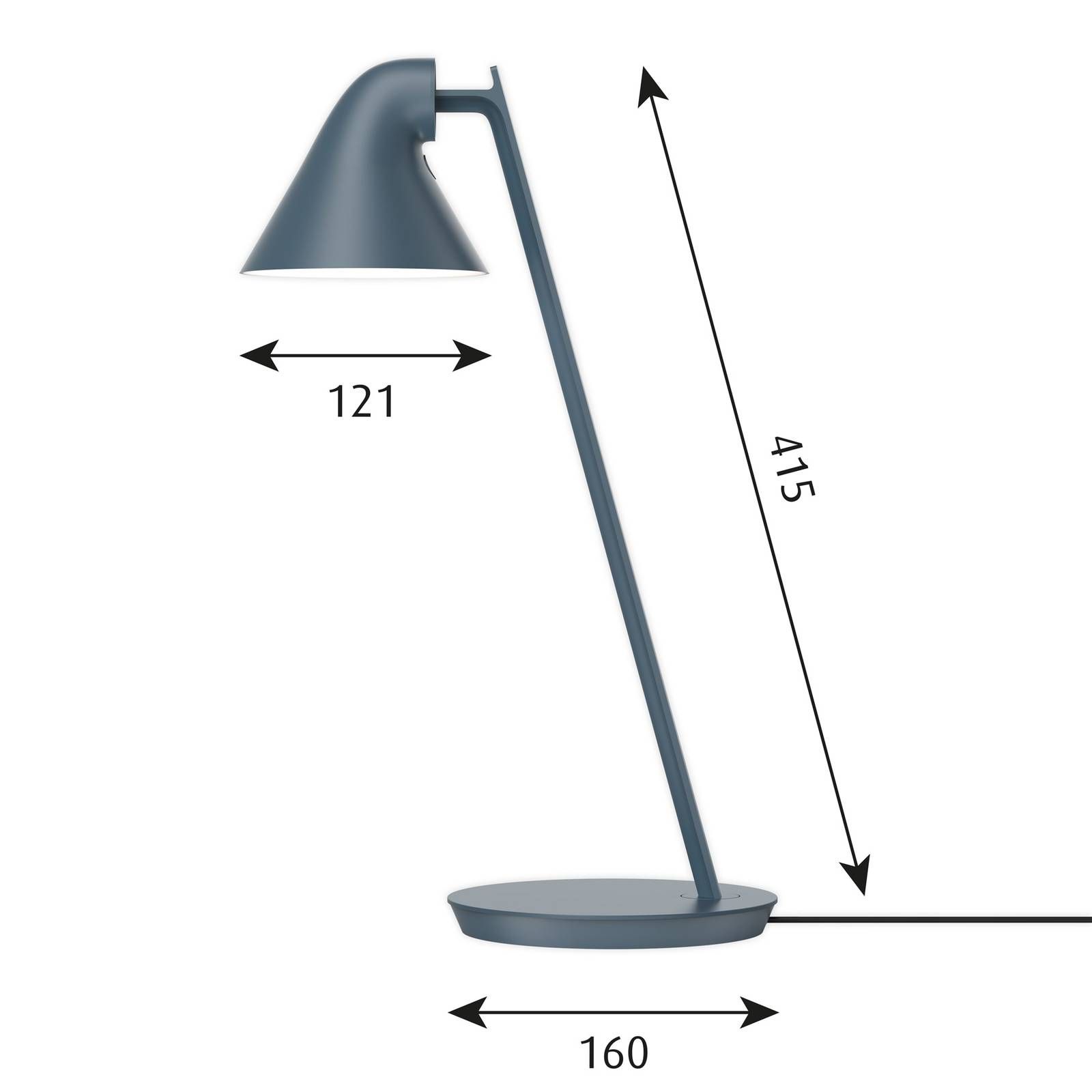 Louis Poulsen NJP Mini stolová LED lampa, modrá, Obývacia izba / jedáleň, oceľ, hliník, 10W, K: 41.5cm