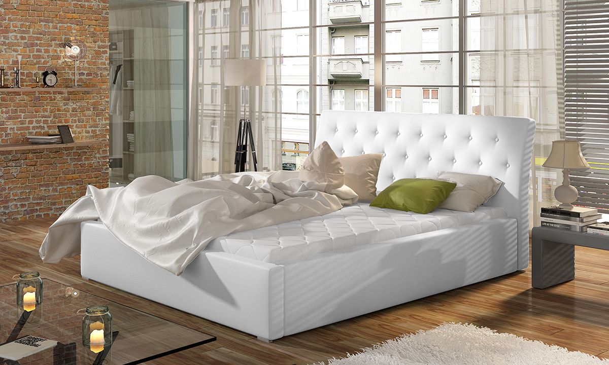 Čalúnená manželská posteľ s roštom Monzo UP 200 - biela