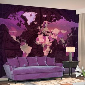 Samolepiaca tapeta fialová mapa sveta - Purple World Map - 392x280