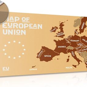 Obraz na korku náučná mapa s názvami krajín európskej únie v odtieňoch hnedej