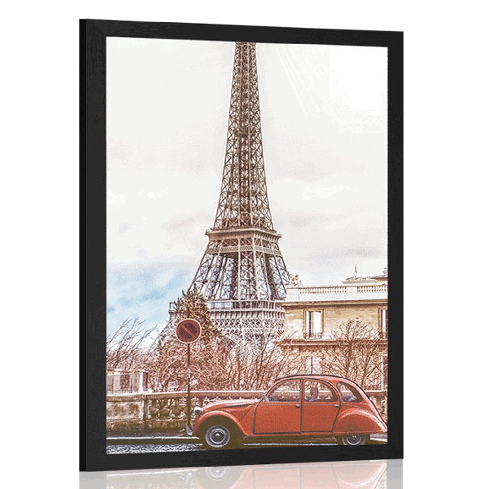 Plagát pohľad na Eiffelovu vežu z ulice Paríža - 40x60 black