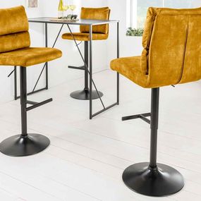 Dizajnová barová otočná stolička Frank horčicový zamat