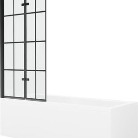 MEXEN/S - Cubik obdĺžniková vaňa 170 x 70 cm s panelom + vaňová zástena 80 cm, čierna vzor 550317070X9208027077