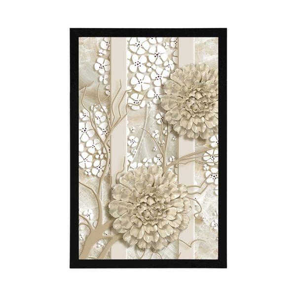 Plagát abstraktné kvety na mramorovom pozadí - 40x60 white