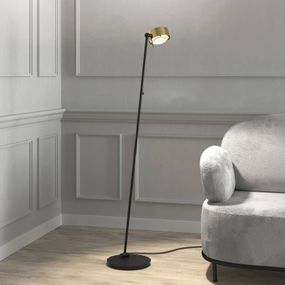 Top Light Puk! 120 Floor LED šošovky číre/matné zlatá/čierna, Obývacia izba / jedáleň, hliníkový zinok, látka, sklo, 12W, K: 125cm